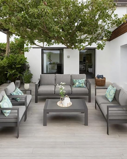 Solaste Aluminum Patio Furniture Set,5 Pieces Modern Outdoor Conversation Set Sectional Sofa with Upgrade Cushion and Coffee Table,Grey - LeafyLoom