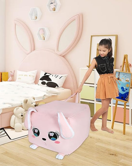 Big Ear Rabbit Toy Organizers and Storage, Cute Bean Bag Chair Pink for Girls Room Decorations, Large Size 22x24 Inch Velvet Extra Soft, Cover ONLY - LeafyLoom