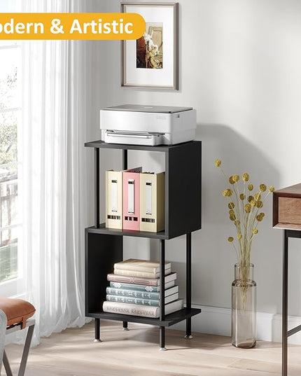 3 Tier Modern Bookshelf, S-Shaped Bookcase,Small Book Shelf for Small Spaces, Unique Bookshelf for Storage Organizer Living Room Bedroom Home Office, Black - LeafyLoom