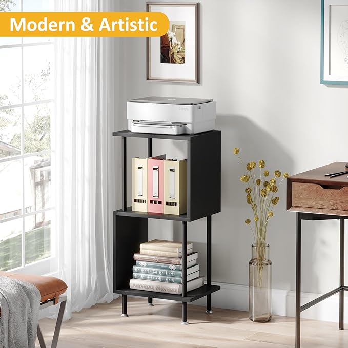 3 Tier Modern Bookshelf, S-Shaped Bookcase,Small Book Shelf for Small Spaces, Unique Bookshelf for Storage Organizer Living Room Bedroom Home Office, Black - LeafyLoom