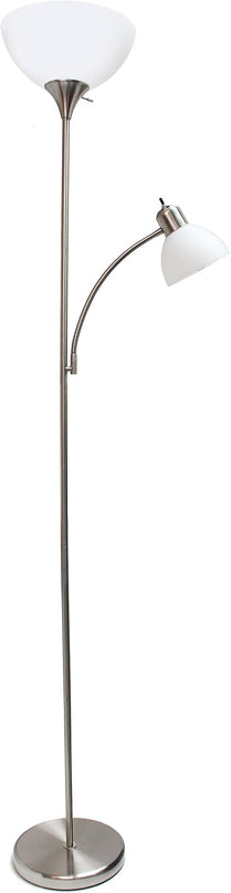 Simple Designs LF2000-BSN Mother-Daughter Floor Lamp with Reading Light, Brushed Nickel - LeafyLoom