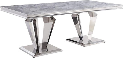 NicBex Dining Table Contemporary Kitchen Table Farmhouse Rustic Dining Table, Light Gray Printed Faux Marble & Mirrored Silver Finish Rectangular Dining Table, Easy Assembly, Light Gray - LeafyLoom