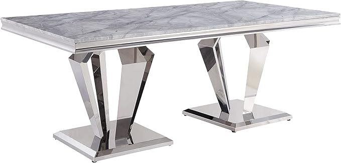 NicBex Dining Table Contemporary Kitchen Table Farmhouse Rustic Dining Table, Light Gray Printed Faux Marble & Mirrored Silver Finish Rectangular Dining Table, Easy Assembly, Light Gray - LeafyLoom
