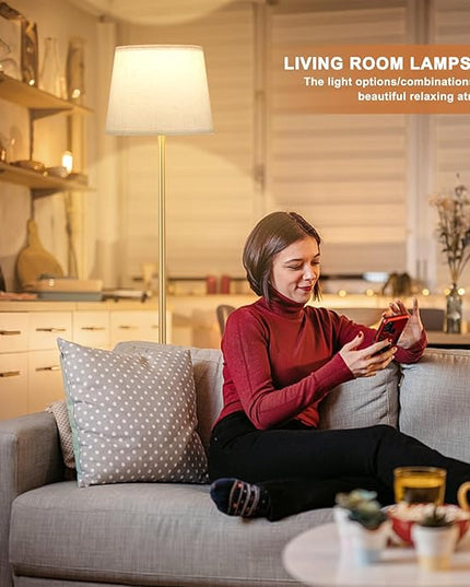 【Upgraded】 Floor Lamps for Living Room, Modern Floor Lamp with Remote Control, Dimmable Colors Temperature Standing Lamp Foot Switch, 9W Bulb Tall Lamps for Bedroom Office Kid Room - Gold - LeafyLoom