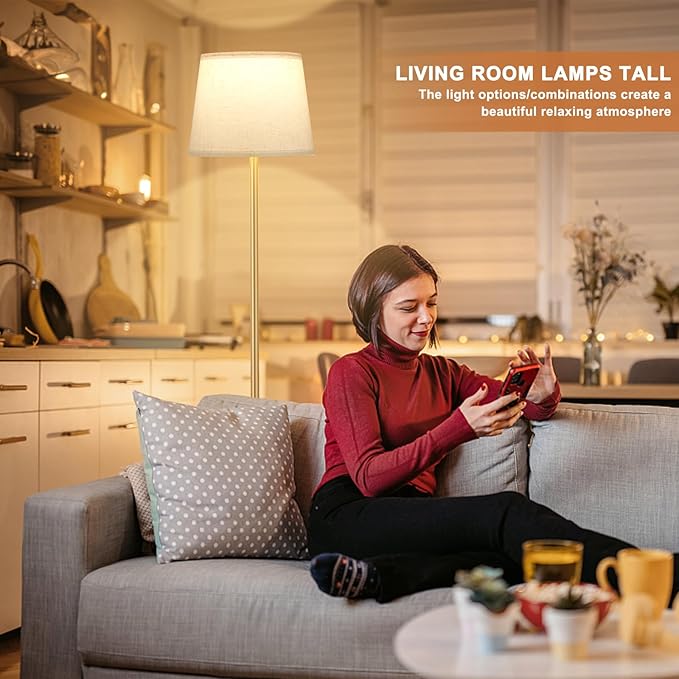 【Upgraded】 Floor Lamps for Living Room, Modern Floor Lamp with Remote Control, Dimmable Colors Temperature Standing Lamp Foot Switch, 9W Bulb Tall Lamps for Bedroom Office Kid Room - Gold - LeafyLoom