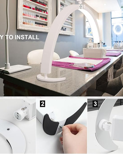 BQAN Half Moon Light for Nail Desk, 29'' 40W Nail Tech Desk Lamp with Phone Holder & Wire Controller & Remote, Stepless Adjustment Desk Lamp for Nails, Tattoo, Eyelash Extensions - LeafyLoom