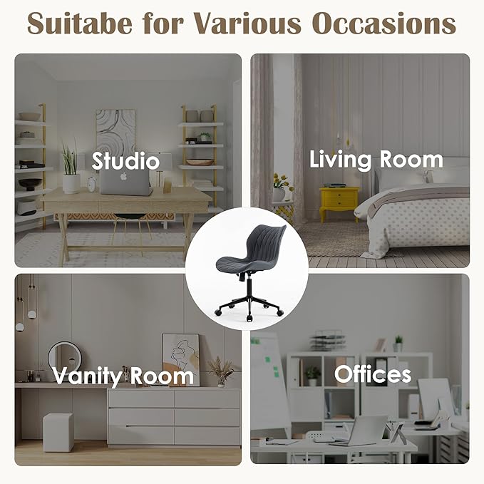 YOUNUOKE Office Desk Chair, Comfy Home Office Chairs, Small Comfortable Desk Chairs with Wheels, Armless PU Leather Chairs for Computer Conference, Purple - LeafyLoom