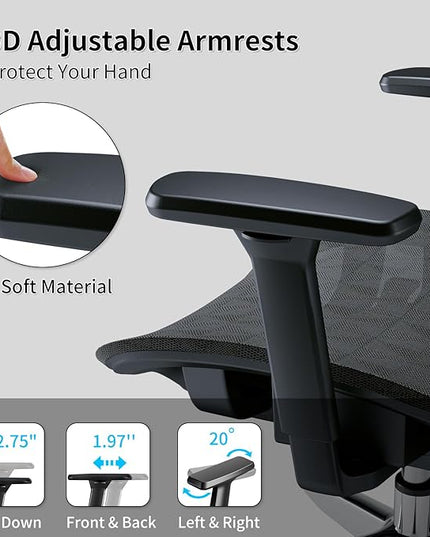 Ergonomic Office Chair with 3D Armrest, Big and Tall Computer Desk Chair with Adjustable Headrest, Seat Depth, Lumbar Support, Home Office Gaming Chair - LeafyLoom