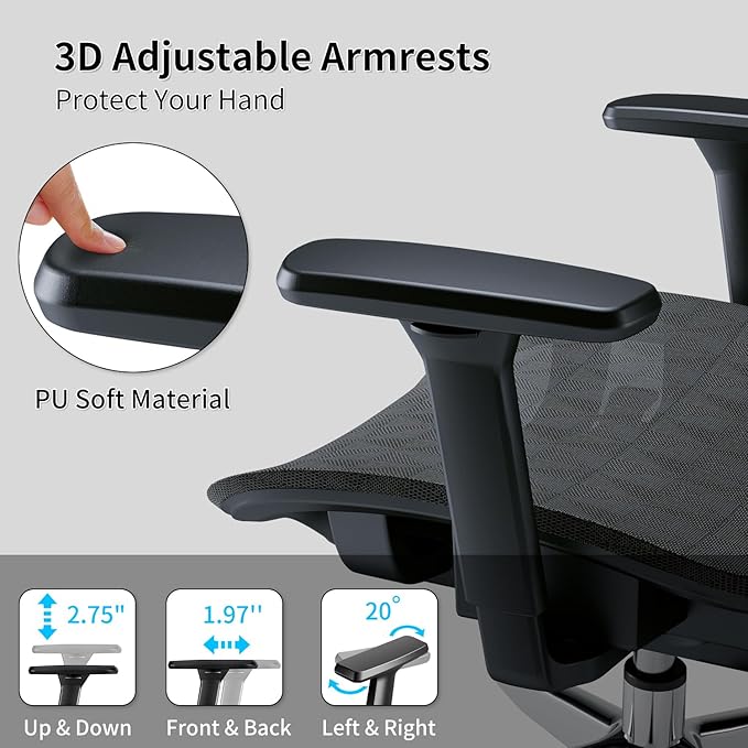 Ergonomic Office Chair with 3D Armrest, Big and Tall Computer Desk Chair with Adjustable Headrest, Seat Depth, Lumbar Support, Home Office Gaming Chair - LeafyLoom
