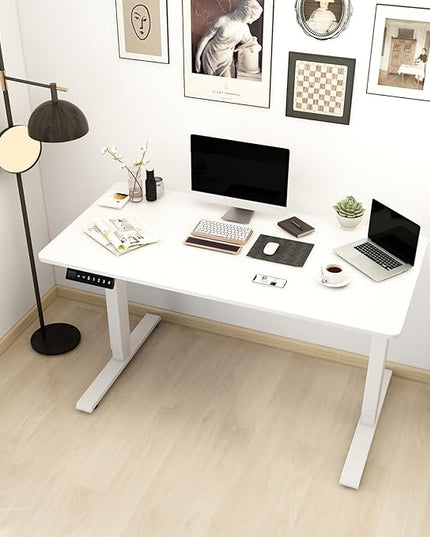 Dual Motor Electric Desk Frame- Standing Desk Legs, Ergonomic Height Adjustable Desk Frame, Sit Stand Desk Frame, Heavy Duty 330 lb Load Capacity (White Frame Only) - LeafyLoom