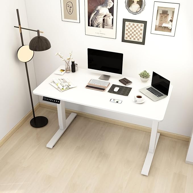 Dual Motor Electric Desk Frame- Standing Desk Legs, Ergonomic Height Adjustable Desk Frame, Sit Stand Desk Frame, Heavy Duty 330 lb Load Capacity (White Frame Only) - LeafyLoom