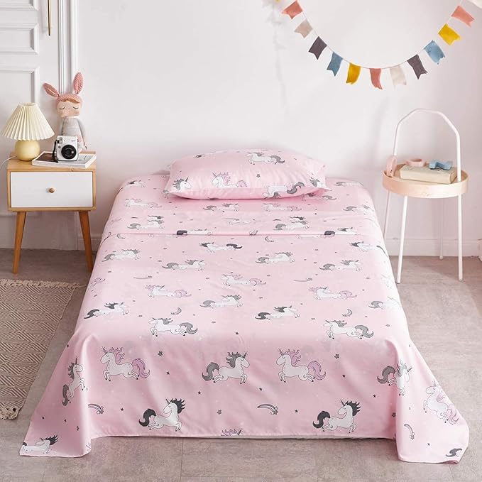 Uozzi Bedding Bed in a Bag 7 Pieces Queen Size Unicorn Pink with Rainbow Star - Soft Microfiber, Reversible Bed Comforter Set (1 Comforter, 2 Pillow Shams, 1 Flat Sheet, 1 Fitted Sheet, 2 Pillowcases) - LeafyLoom