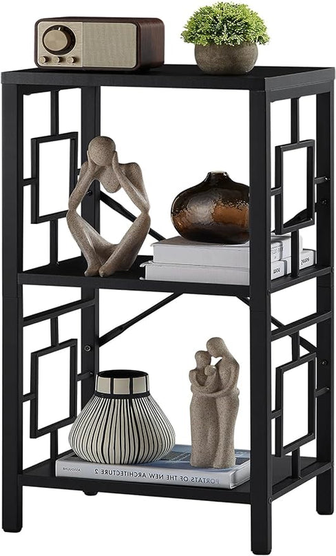 Small Bookshelf, 3 Tier Vintage Industrial Small Bookshelf for Small Spaces, Freestanding Open Shelf Bookcase, Versatile Bookshelf for Home Office, Bedroom & Living Room, Black - LeafyLoom