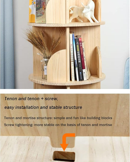 Rotating Bookshelf 360 Degrees, 4 Tier Stackable Solid Wood Bookshelf Organizer, Storage Display Rack Floor Standing Bookcase for Kids&Adults (51"x18"x18")… - LeafyLoom