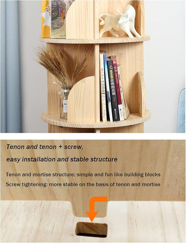 Rotating Bookshelf 360 Degrees, 4 Tier Stackable Solid Wood Bookshelf Organizer, Storage Display Rack Floor Standing Bookcase for Kids&Adults (51"x18"x18")… - LeafyLoom
