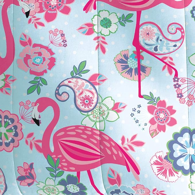 dream FACTORY Kids 7-Piece Complete Set Easy-Wash Super Soft Microfiber Comforter Bedding, Full, Pink Flamingo - LeafyLoom