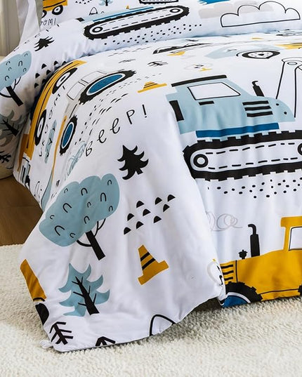 NTBED Construction Truck Twin Comforter Set for Boys Kids Forest Vehicles Excavator Tractor Lightweight Microfiber Cars Bedding Sets - LeafyLoom