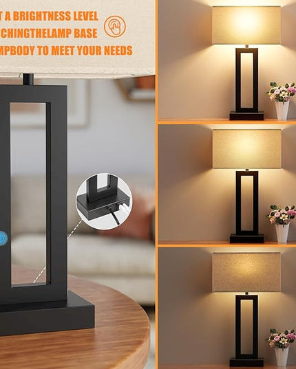 22" Tall Living Room Lamps for Night Stands - Touch Bedside Lamp with USB C+A, 3 Way Dimmable bedroom Lamps for End Tables Set of 2, Modern Night Stand Lamps for Bed Side(Beige&Black) - LeafyLoom
