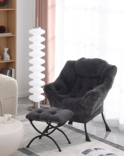 Lazy Chair with Ottoman, Modern Accent Chair Contemporary Lounge Leisure Upholstered Sofa Chair Set with Armrests, Reading Chair for Living Room, Bedroom, Office, Plush Navy - LeafyLoom