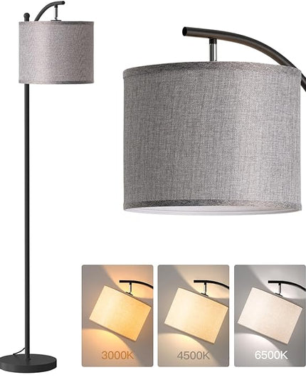 addlon Floor Lamp for Living Room with 3 Color Temperatures, Standing lamp with Linen lampshade for Bedroom, Office, Lamps with 9W LED Bulb Included - Black with Gray Lampshade - LeafyLoom