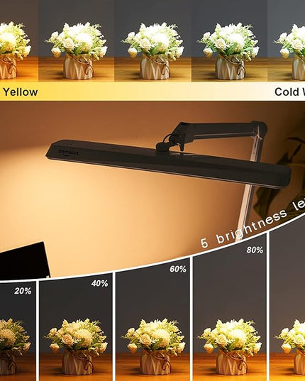 LED Architect Desk Lamp with Clamp, Metal Swing Arm 2000 Lumens Dimming Office Table Lamp for Task Work Drafting Reading Desktop, 234PCS Bright LEDs, 24W, 5 Color Temperatures Workbench Lamp - LeafyLoom