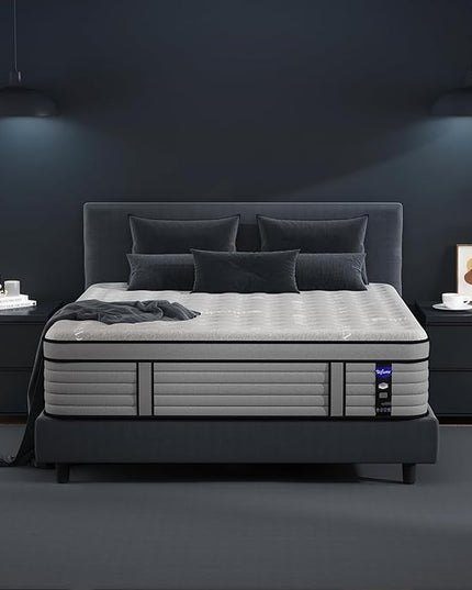 California King Size Mattress, 14 Inch Hybrid Mattress with Memory Foam, Cal King Mattress in a Box, Individually Pocket Coils Spring for Motion Isolation, Edge Support, Medium Firm - LeafyLoom