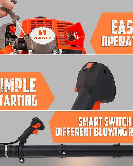 Leaf Blower by KASEI, 43CC 2-Stroke Backpack Gas Powered Leaf Blower, 200MPH Wind Speed & 530CFM Air Volume, EPA Certified Blowers for Lawn Care - LeafyLoom