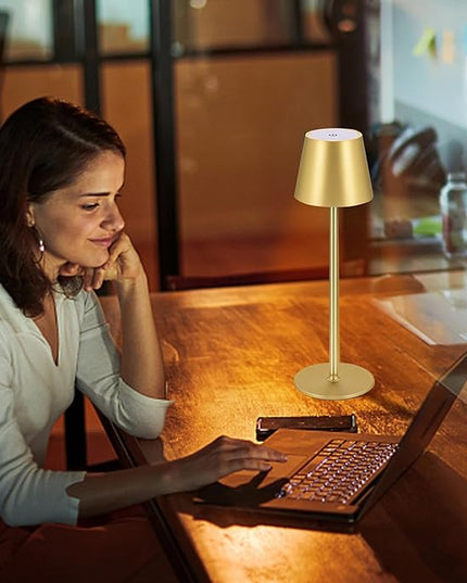 2 Pack Cordless Table Lamp, 5000mAh Portable Rechargeable LED Desk Lamp, 3 Color Modes Stepless Dimming Table Light with Memory Function, for Dinner, Patio, Home, Restaurant.(Gold) - LeafyLoom
