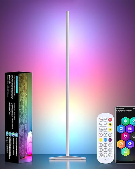 MIHEAL Corner Floor Lamp - Smart RGB LED Corner Lamp with App and Remote Control, 16 Million Colors & 68+ Scene, Music Sync, Timer Setting -for Living Rooms, Bedrooms, and Gaming Rooms - LeafyLoom