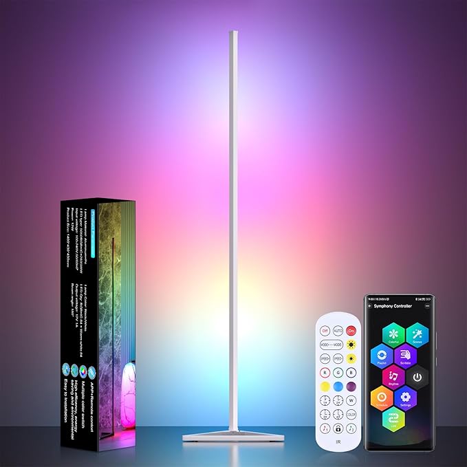 MIHEAL Corner Floor Lamp - Smart RGB LED Corner Lamp with App and Remote Control, 16 Million Colors & 68+ Scene, Music Sync, Timer Setting -for Living Rooms, Bedrooms, and Gaming Rooms - LeafyLoom