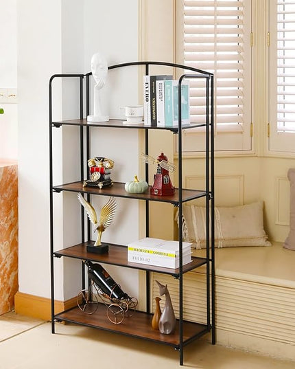 No Assembly Folding Bookshelf, 4 Tier Black Bookshelf, Metal Book Shelf for Storage, Folding Bookcase for Office Organization and Storage, 12.87" D x 30.9" W x 55.71" H - LeafyLoom