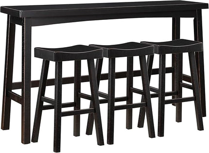 Lexicon Bar Table Set for 3, Small Kitchen table set Kitchen Island Table with 3 Saddle Bar Stools, 4 Piece Dining Table Set for Breakfast Nook, Living Room, Apartment, Pub Height, Black - LeafyLoom