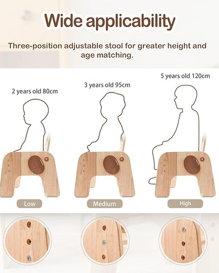 ibwaae Natural Solid Wooden Kids Chair Height-adjustable Wooden Chair for Toddlers Montessori Furniture Birthday Gift for Children - LeafyLoom