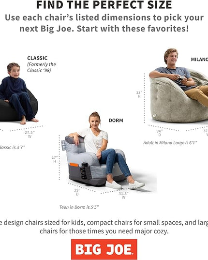 Big Joe Roma Bean Bag Chair, Black Plush, Soft Polyester, 3 feet - LeafyLoom