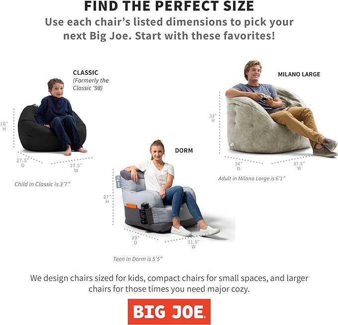 Big Joe Roma Bean Bag Chair, Black Plush, Soft Polyester, 3 feet - LeafyLoom