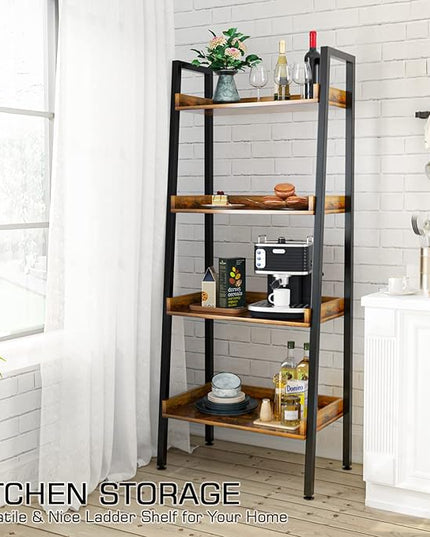 ASTARTH 4 Tier Bookshelves Ladder Bookshelf w/Open Shelf for Storage, Ladder Shelf & Bookcases for Bedroom, Living Room, Kitchen, Small Space-56.7'' H, Easy Assembly, Rustic Brown - LeafyLoom