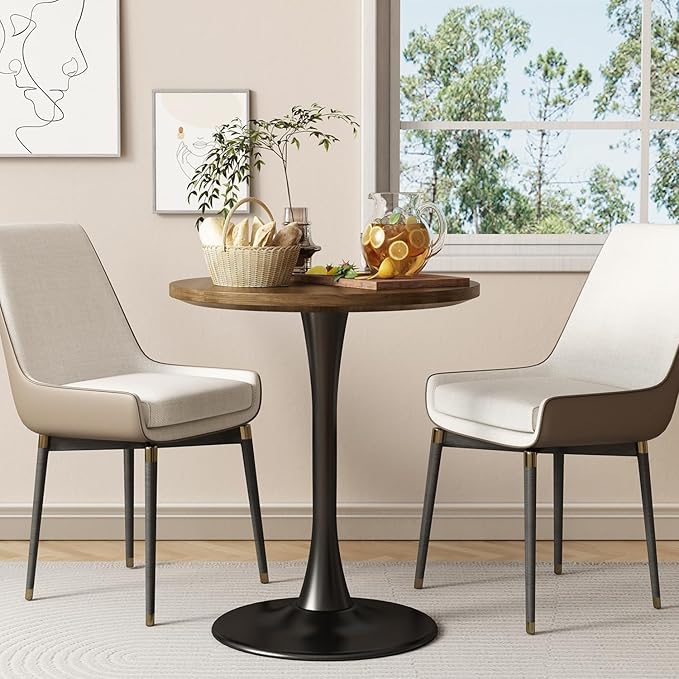 Wood Round Table Modern Dining Table Tulip Round Kitchen Table Wooden Mid Century Coffee Table for Living Room 24 inch - LeafyLoom