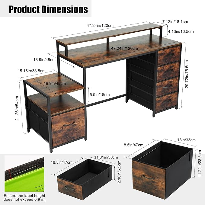 TOPSKY Compact Computer Desk with Storage Shelf/Cloth File Drawer for Letter Size/Monitor Stand Study Table for Home Office (Bamboo, 61.6 inch) - LeafyLoom