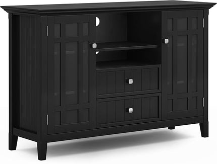 SIMPLIHOME Bedford SOLID WOOD Wide Transitional Media Stand for TVs up to 60 inches for The Living Room and Entertainment Center, 53 inch, Black - LeafyLoom