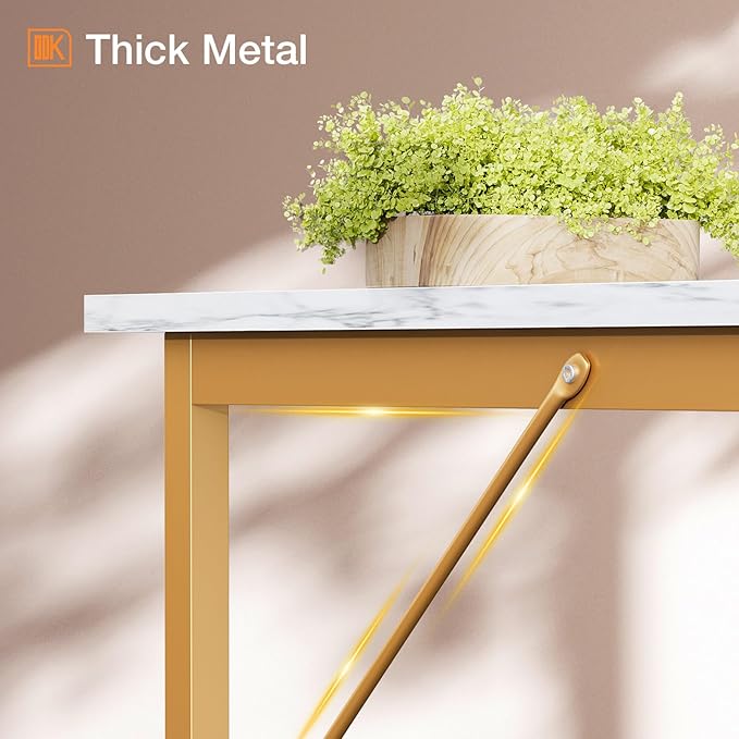 ODK Computer Desk Large Office Desk, 55 Inch Gaming Desk with Storage, Modern PC Desk Work Table with Headphone Hook for Home Office, White Marble + Gold Leg - LeafyLoom