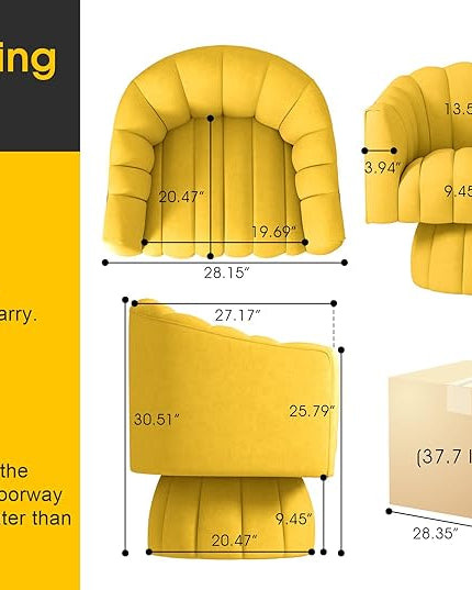 Accent Chair Mid Century 360 Degree Swivel Chair,Modern Lounge Sofa Round Barrel Chair with Wide Upholstered,Fluffy Velvet Fabric Chairs for Home Sofa Living Room/Bedroom/Waiting Room(Yellow) - LeafyLoom