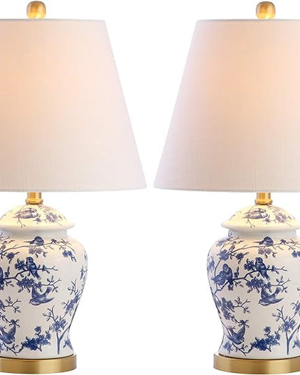 JONATHAN Y JYL3005A-SET2 Set of 2 Table Lamps Penelope 22" Chinoiserie Classic,Cottage,Traditional,for Bedroom, Living Room, Office, College Dorm, Coffee Table, Bookcase, Blue/White - LeafyLoom