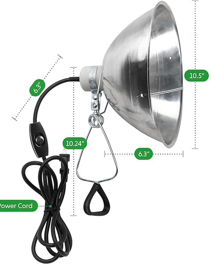 Simple Deluxe Adjustable Clamp Lamp with 10.5" Aluminum Reflector and Bulb Guard, 250W E26 Socket (Bulb Not Included), 6ft 18/2 SJT Cord,Silver - LeafyLoom