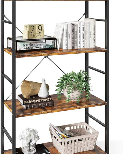 ODK Bookshelf, 4 Tier Shelf Storage Organizer, Modern Book Shelf with Metal Frame for Bedroom, Living Room and Home Office, Rustic Brown - LeafyLoom