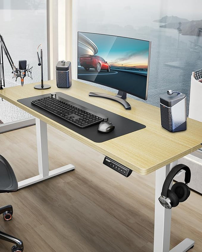 ErGear Height Adjustable Electric Standing Desk, 63x 28 Inches Sit Stand up Desk, Large Memory Computer Home Office Desk (Natural) - LeafyLoom
