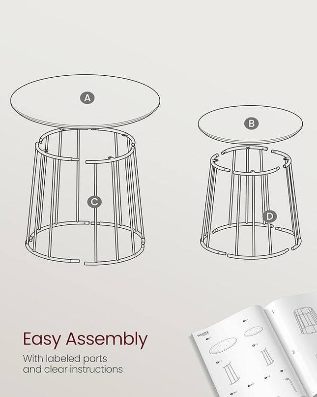 VASAGLE Round Coffee Tables, Set of 2, Modern Circle Side Tables with Steel Frame, for Living Room, Bedroom, Natural Walnut ULCT045K43 - LeafyLoom