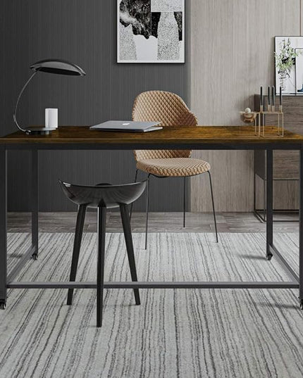 Computer Desk Writing Table Workstation with Durable Scratch-resistant Laminate Surface and Metal Frame, Brown - LeafyLoom