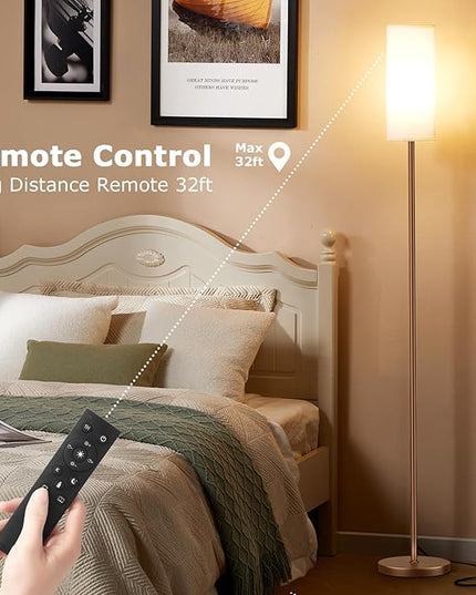 Ambimall 64'' Floor Lamps for Living Room with Remote Control and Stepless Dimmable Colors Temperature & Brightness, 9W Bulb Included(White Lampshade & Brown Pole) - LeafyLoom