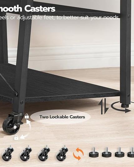 HOOBRO Rolling TV Stand with Mount and Power Outlet Up to 55 inch TVs, Corner Entertainment Center, Small TV Stand with 3-Tier Storage Shelves for Living Room, Bedroom, Black BB66UDS01 - LeafyLoom
