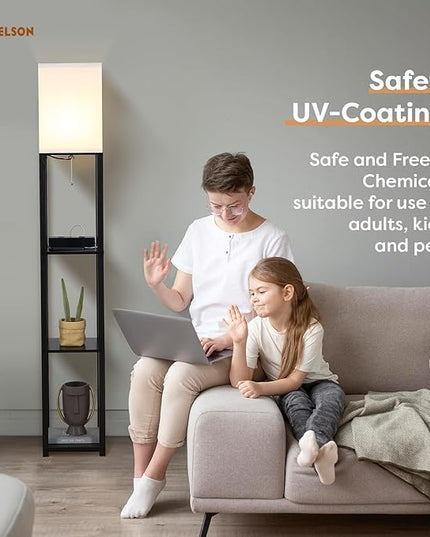 Lamptron 63" Standing Lamp,Lamp for Bedroom with Shelves and USB, USB-C & Power Outlets, Tall Lamp with Charging Station, lamps for living room,Sturdy Floor Lamp for Office (Black) - LeafyLoom